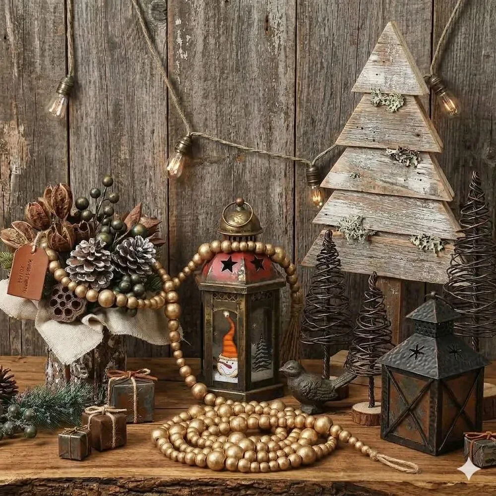 72 ft Antique Gold Wood Bead Garland 4pc Christmas Tree Farmhouse Rustic Decor